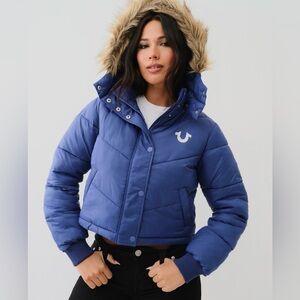 Brand New True Religion Fur Trim Cropped Puffy Jacket.
